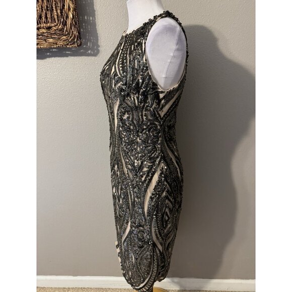 Adrianna Papell Sequin Dress 6 Champagne Bronze Pewter Wedding Party Cruise - Picture 7 of 16